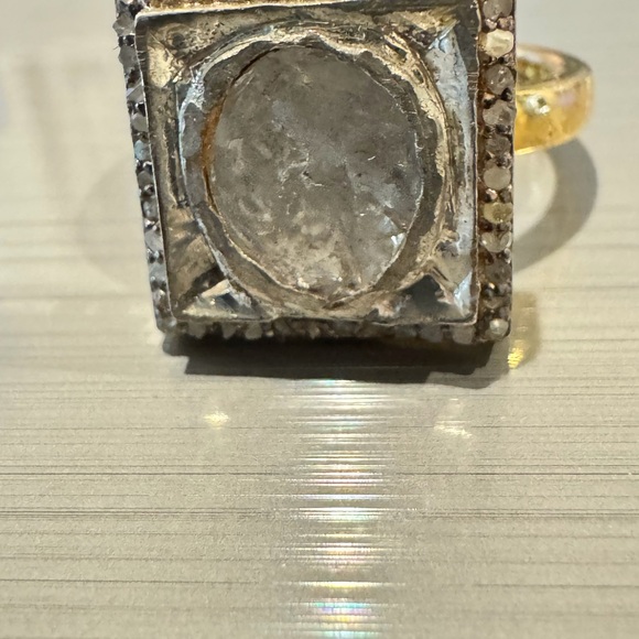 Elegant Sliced Polki Diamond Sterling Silver and Gold Women\'s Ring